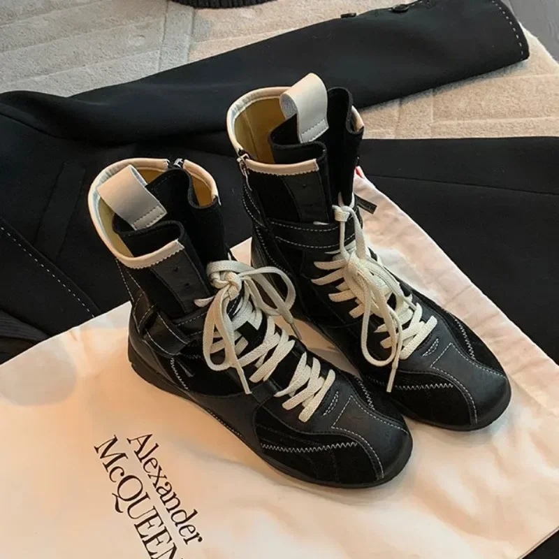 

Модные женские боксерские ботинки до середины икры из мягкой кожи, горячая распродажа сезона, новый ретро-стиль, увеличенная высота, плоский бот на подкладке из искусственной кожи