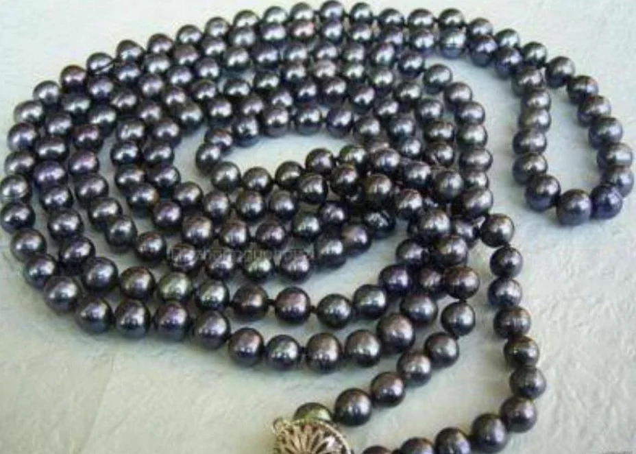 

50 inches long 8-9mm Black Tahitian Cultured Pearl Necklace