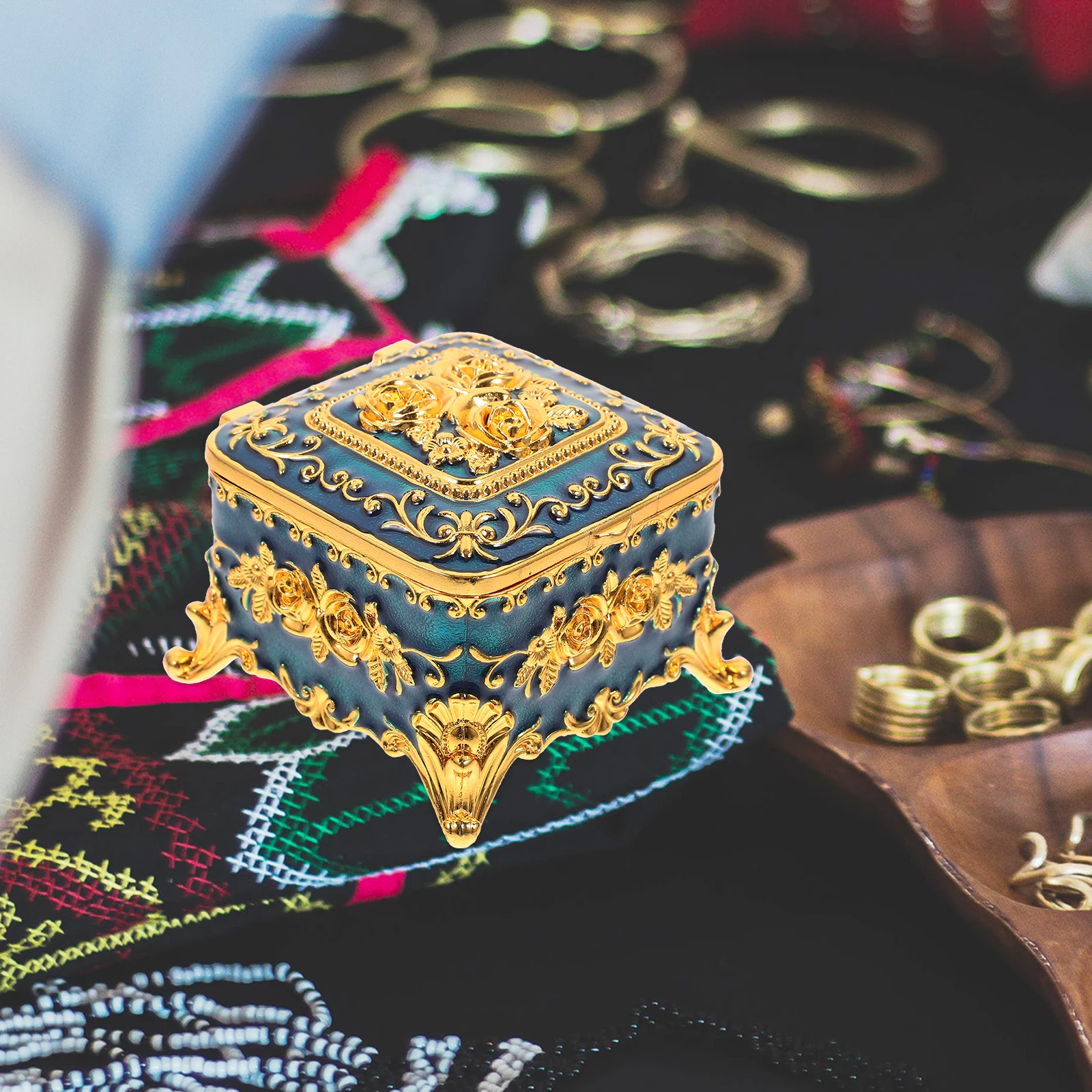 

Jewelry Box Desktop Adornment Decorative Earring Case Vintage Home Household Bracelet Treasures Chest Boxes Accessories Trinket
