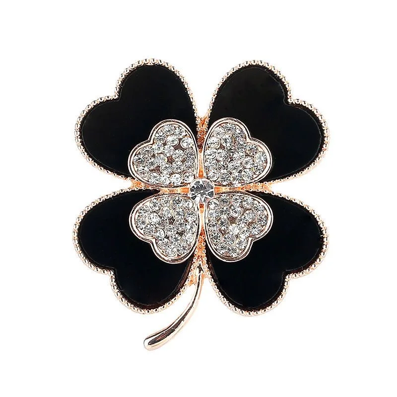 Brand Black Four Leave Clover Irish Shamrock Lucky Crystal Brooches and Lapel Pins Collections