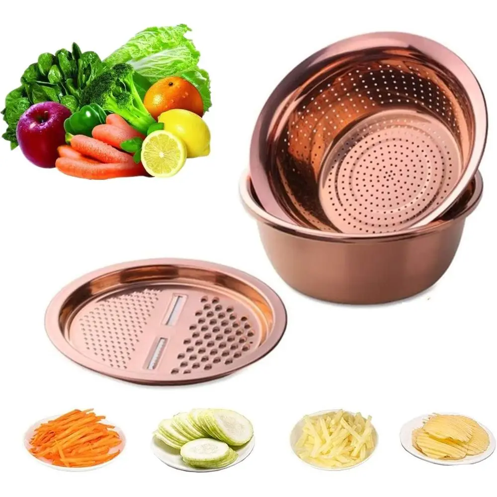 3PC/Set Colr set StainlSteel Vegetable Slicer ruit Potato Peeler Carrot Grater Strainer Utensil Round Rice Washer Bowl Drain Bas