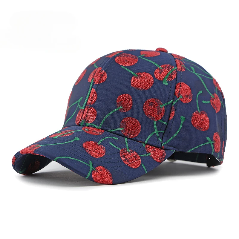 Korean Fashion Cherry Jacquard Pattern Hat Female Hard Top Baseball Cap Streetwear  Hats for Men luxury hats for women