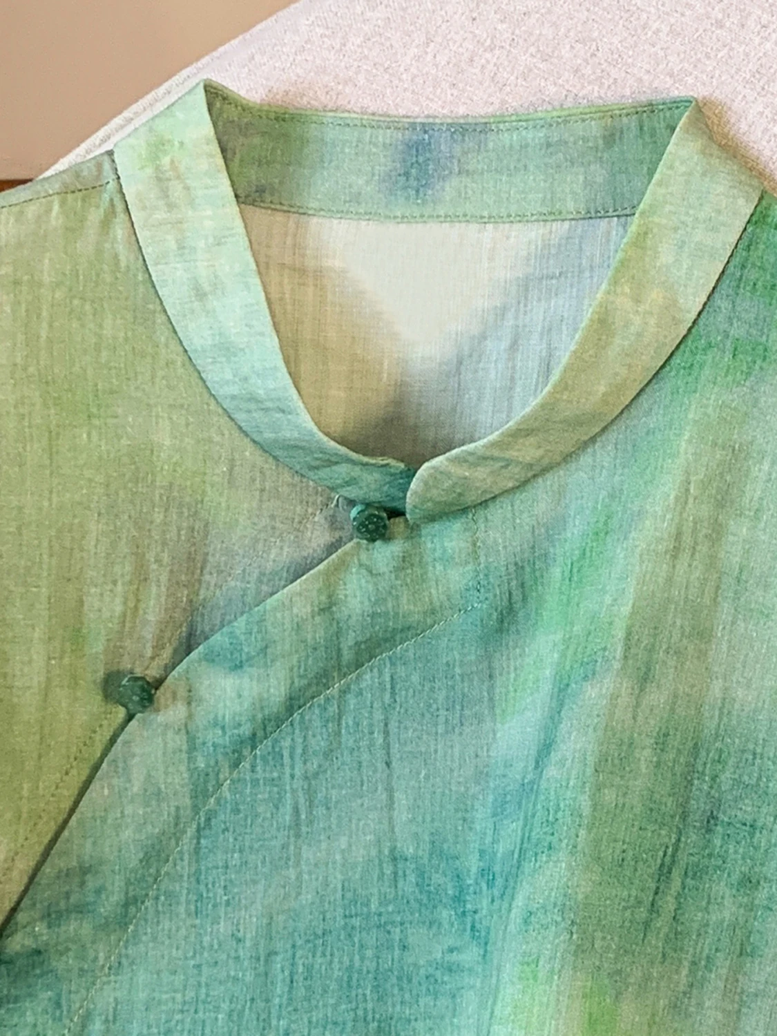 ريترو Sle المرأة الكتان irt ort Sve زر حتى مطبوعة فضفاضة تناسب الصيف الجديدة الصينية الوطنية Sle Zen الروحية Impr...