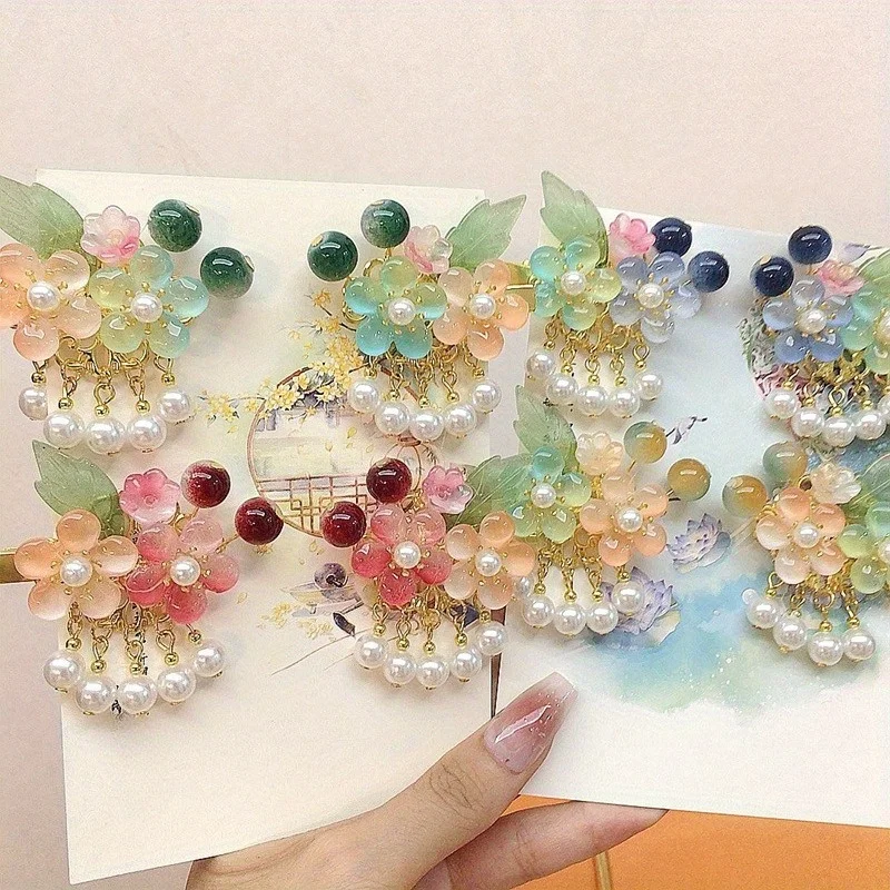 Hanfu Hairpins for Girls Traditional Chinese Step Shake Hair Clips with Tassels, Vintage Ancient Style Hair Accessories Children image 5