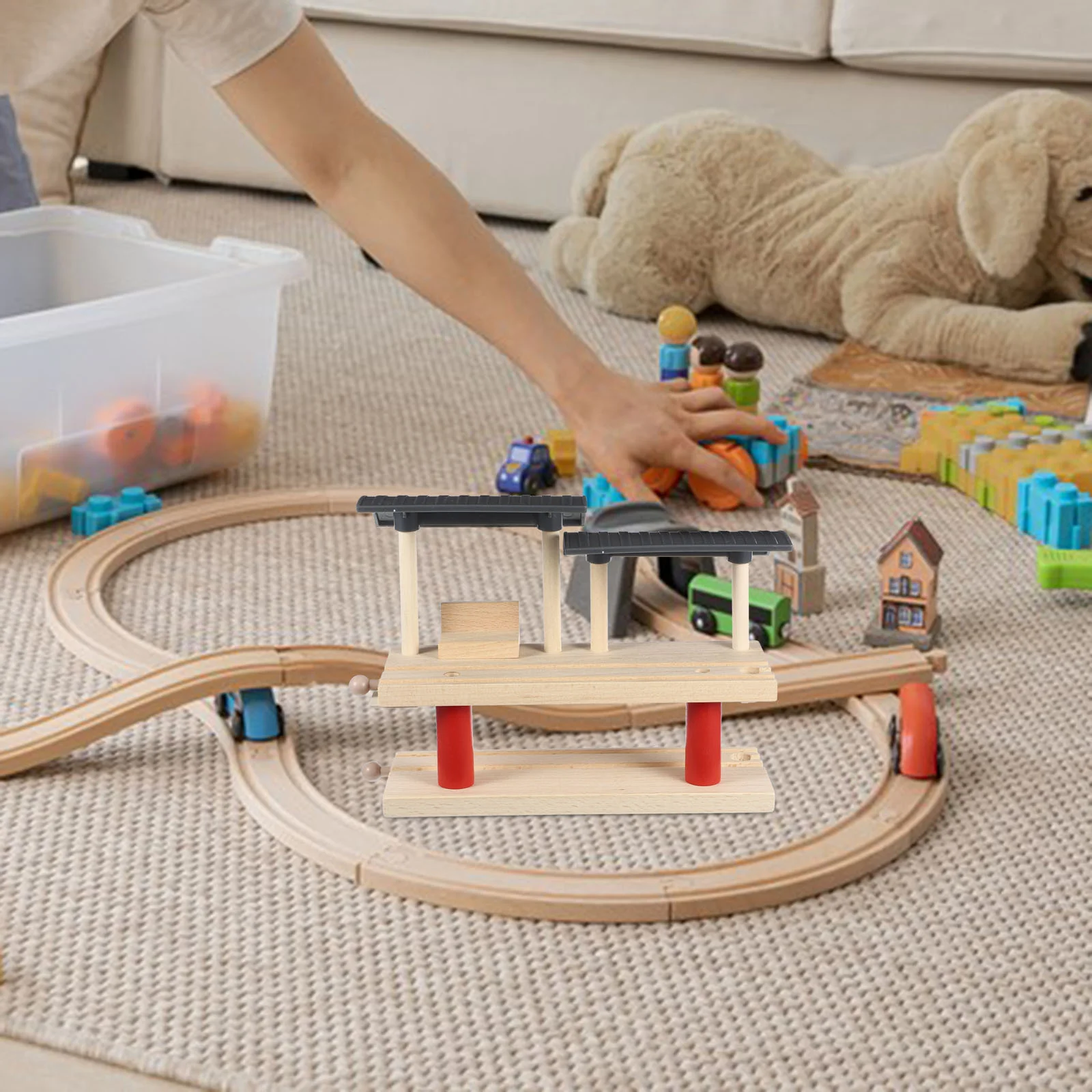 Accessori per binari del treno Giocattolo legnoso Stazione ferroviaria Modello piattaforma Bambino Giocattoli per bambini