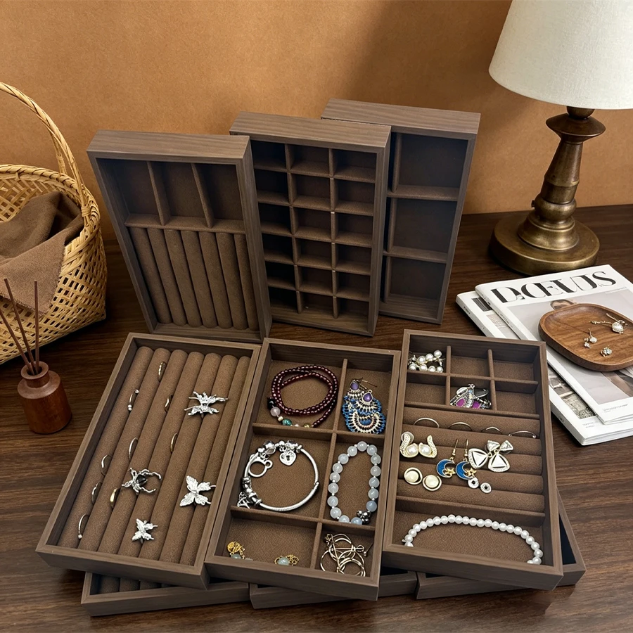 Simulated Walnut Wood Jewelry Storage Box, Jewelry Storage Tray, Jewelry Box for Storing Rings, Earrings and Bracelets, Drawer F