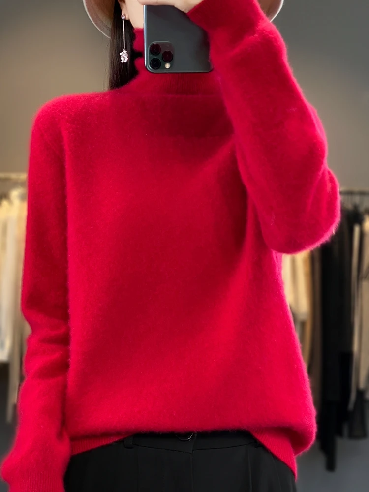 Women's Turtleneck Long Sleeve Cashmere Pullover 100% Merino Wool Sweater Basic Clothing Autumn Winter Knitwear Comfort Tops