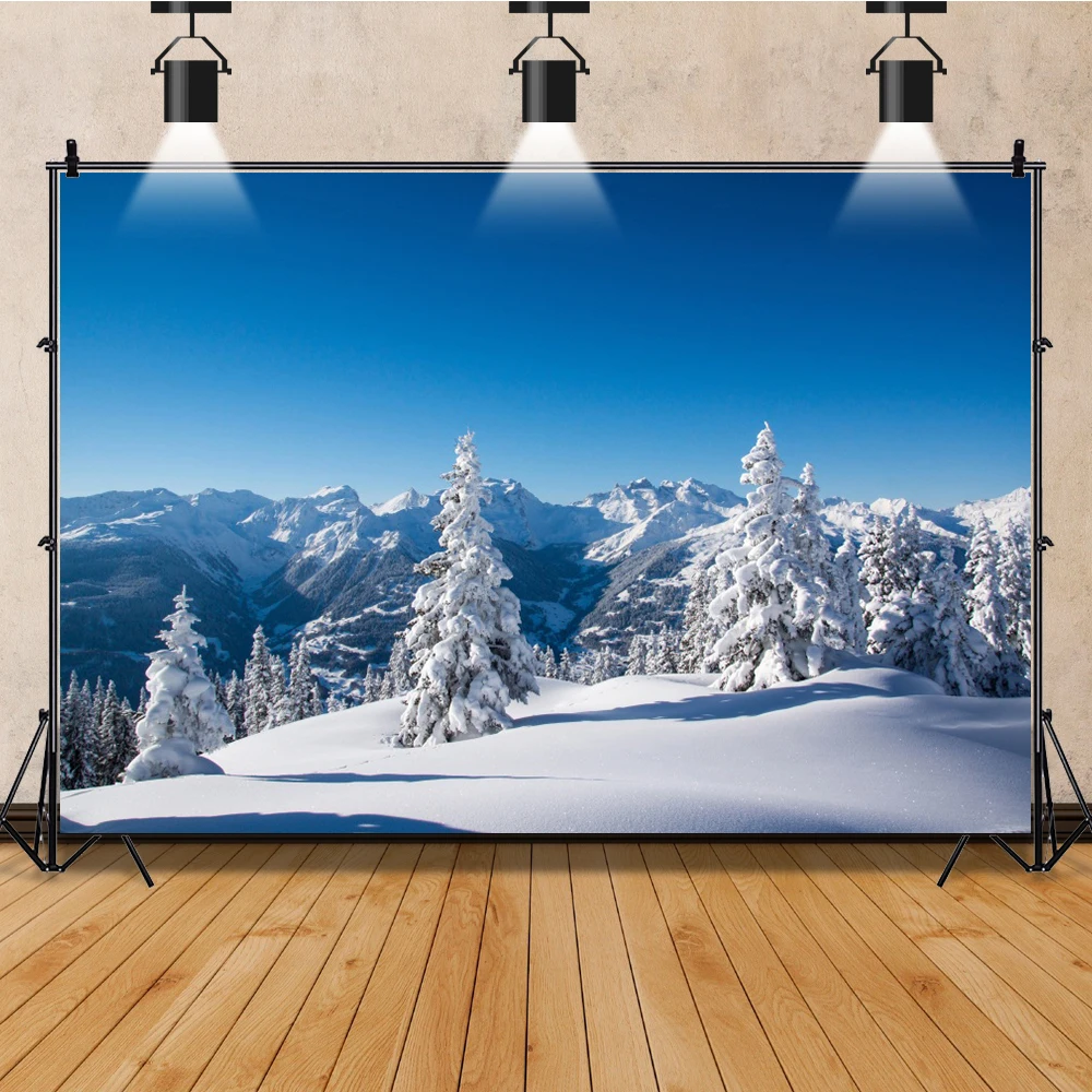 Laeacco Dreamy Winter Sunset Glow Snow Pine Trees Forest Backdrop Family Party Photography Backdrops Photo Studio