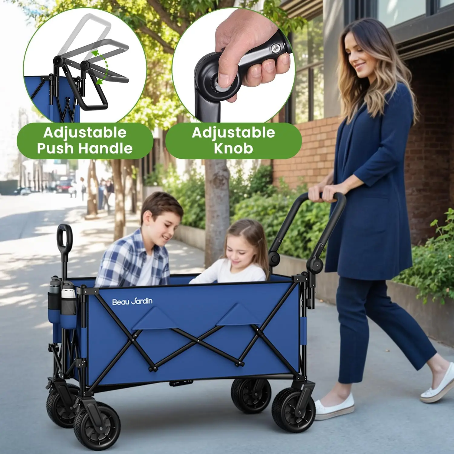 Folding Push Pull Beach Wagon Cart with All Terrain Wheels, 500 lbs Capacity, Collapsible for Camping Sports Garden
