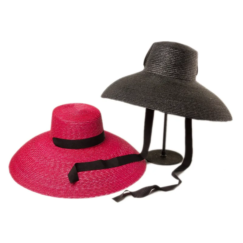 

New wide brim beach hat for women with lace-up dyed straw large brim anti-ultraviolet sun hat for summer햇빛가리개 모자