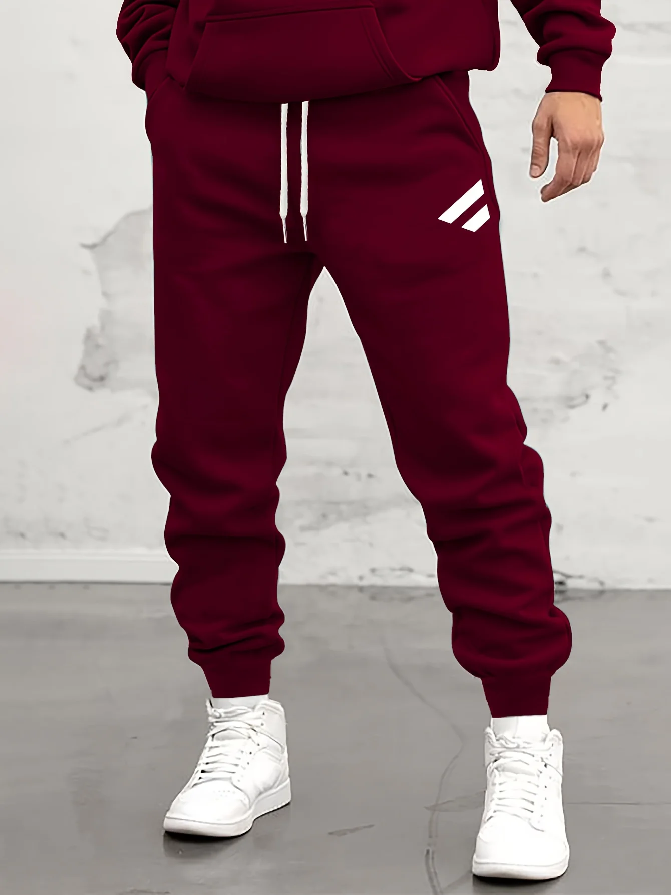 

Y2K Simple White Thick Line Printed Men's Casual Leggings Sweatpants, Autumn and Winter Fleece Sweatpants, Outdoor Jogging Pants