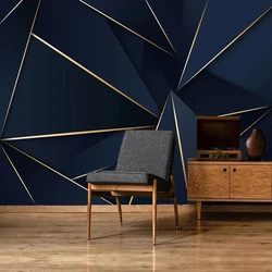 Customized product Light Luxury Abstract Golden Lines Blue Mural 3D Wallpaper For Living Room Bedroom Background Wall Home Decor