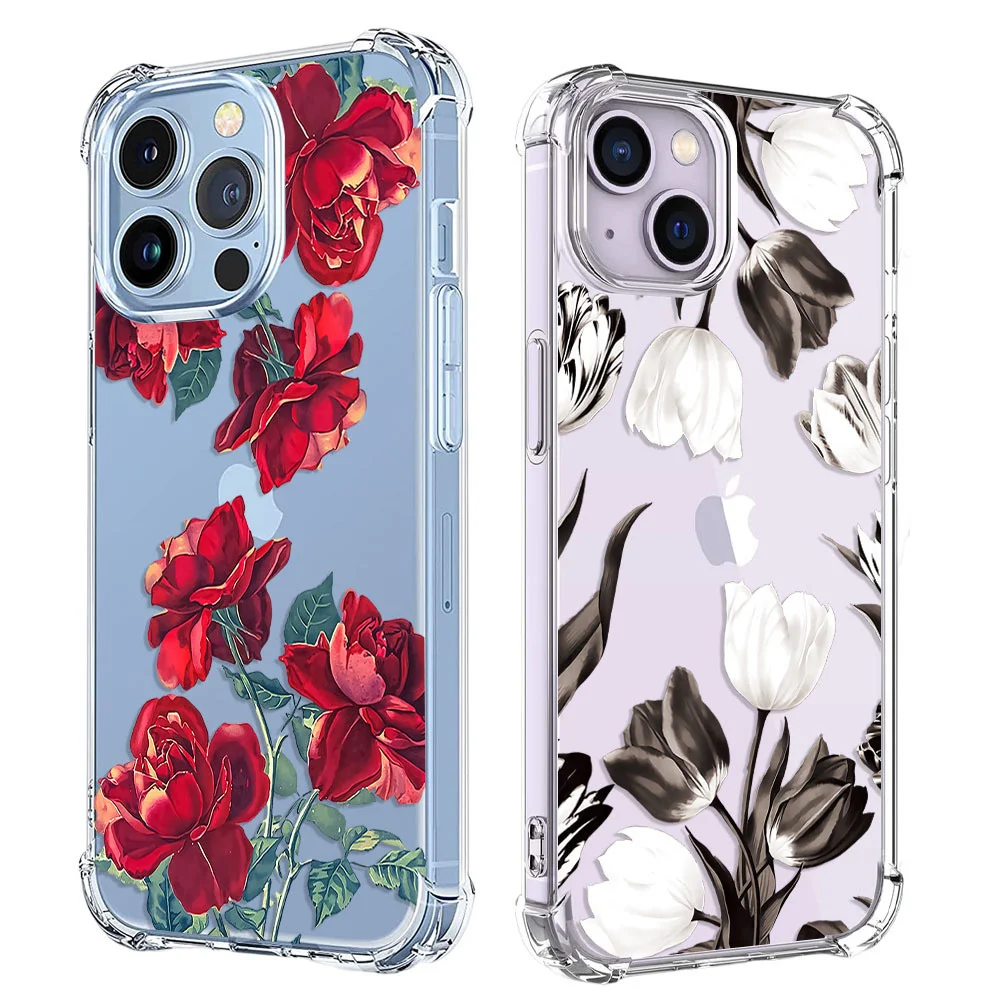 Phone Case For Xiaomi Mi 10 10S 10T 11 11T 12S 12T 13 Pro Lite Poco C40 M3 X3 M4 M5 Bright Red Rose Tulip Soft Clear TPU Cover