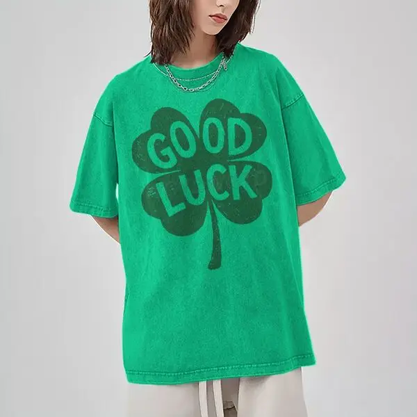 

St. Patrick's Day T-Shirt "Good Luck" Harajuku T Shirts Short Sleeve Streetwear Summer Women Men Washed Cotton Tees Gifts