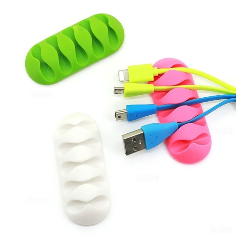 Multipurpose Desktop phone Cable Winder Earphone clip Charger Organizer Management Wire Cord fixer Silicone Holder 5 slot Strip