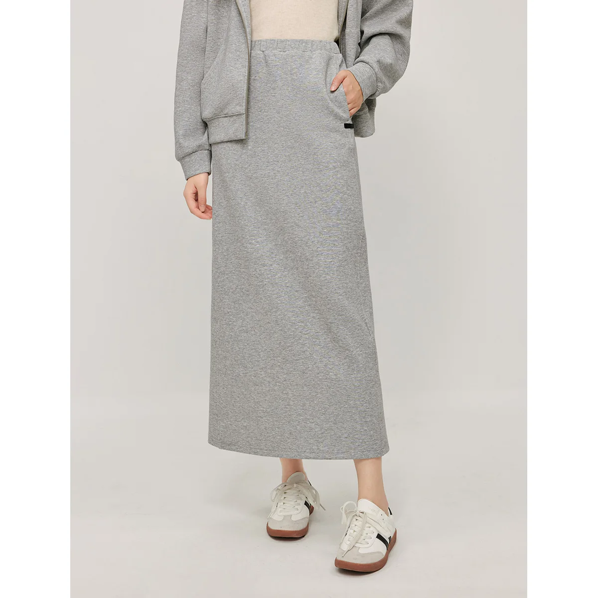 Inman Casual split grijze midi-rok 2025, herfst dames nieuwe halflange dikke rechte rok