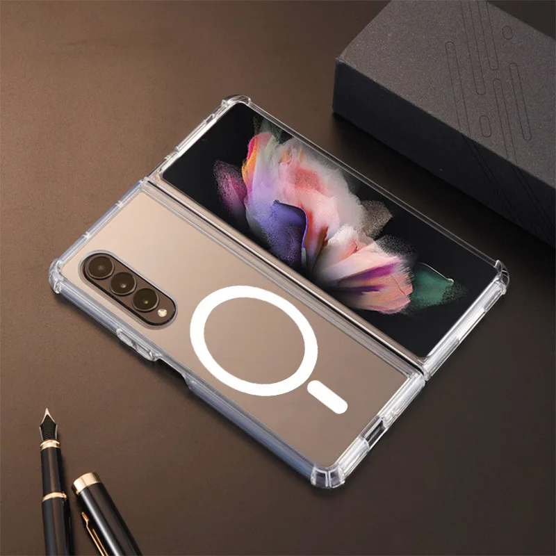 

Clear Strong Magnetic Magsafe Hard PC Phone Case for Samsung Z Flip 3 4 5 Z Fold 3 4 5 Wireless Charge Cover