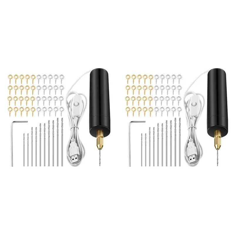 2X Electric Resin Drill Set,Including Eye Screws,Twist Drill Bits Tools,Electric Drill For DIY Keychains Crafts Making-[LUCK 9]