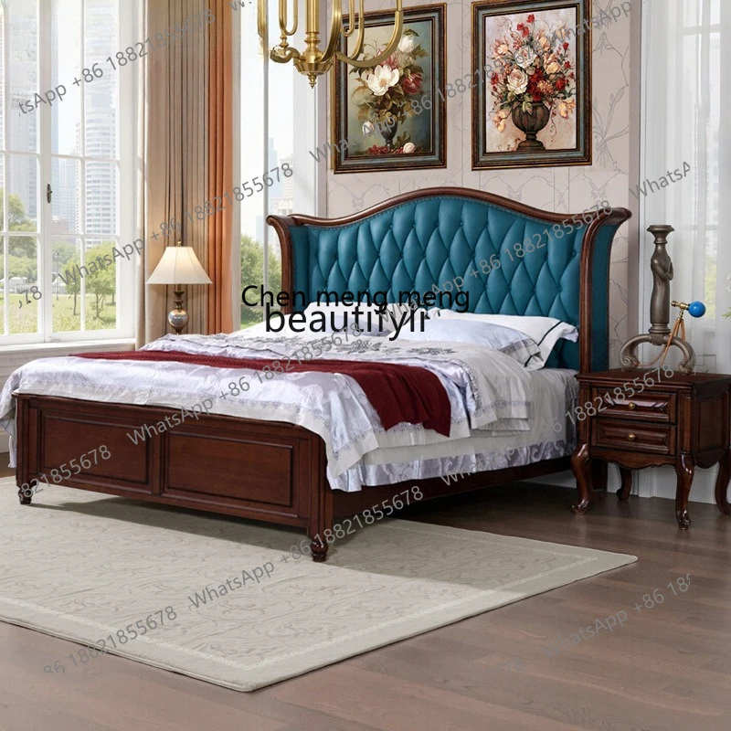 

X Mahogany American solid wood bed double bed master bedroom, retro soft bag, wedding bed