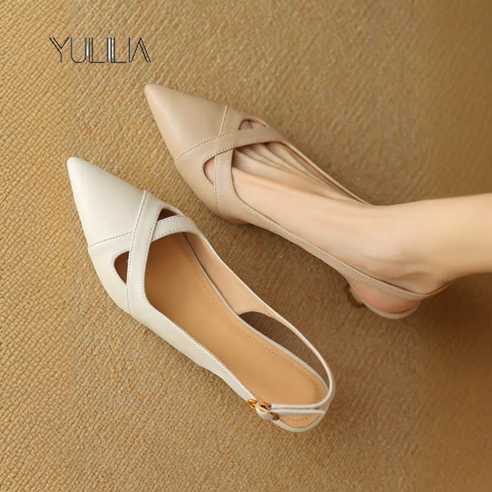 

YULILIA Temperament Low Heel Sandals For Women Fairy Style with Skirt Small Heel Single Shoes Point Toe Sexy Lady Sandals