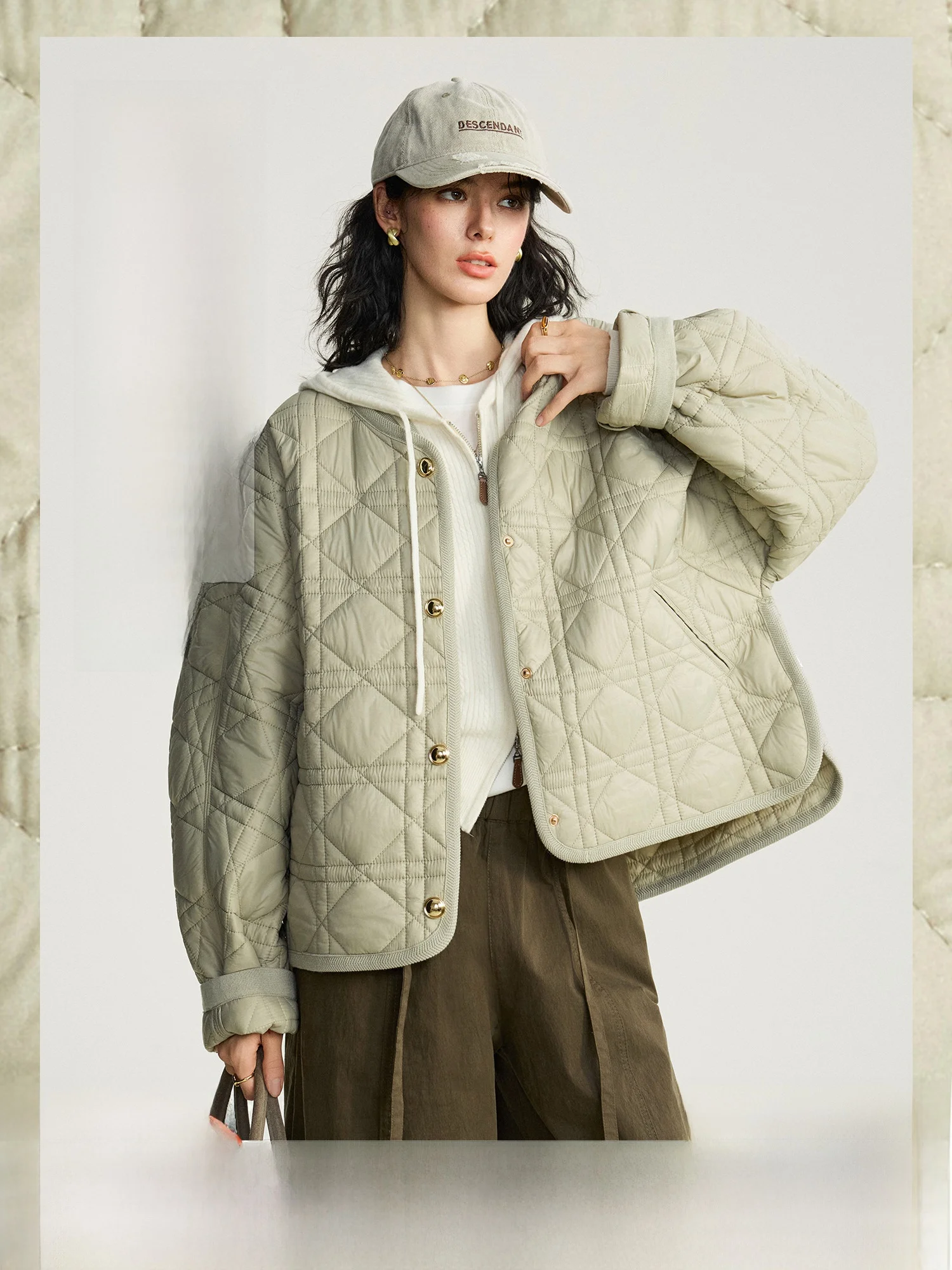 

Теплая, мягкая, уютная куртка из хлопка с матовой текстурой, модная, с ромбовидным узором, верхняя одежда, пальто с наполнителем из полиэфирного волокна, длинное, с длинными рукавами.