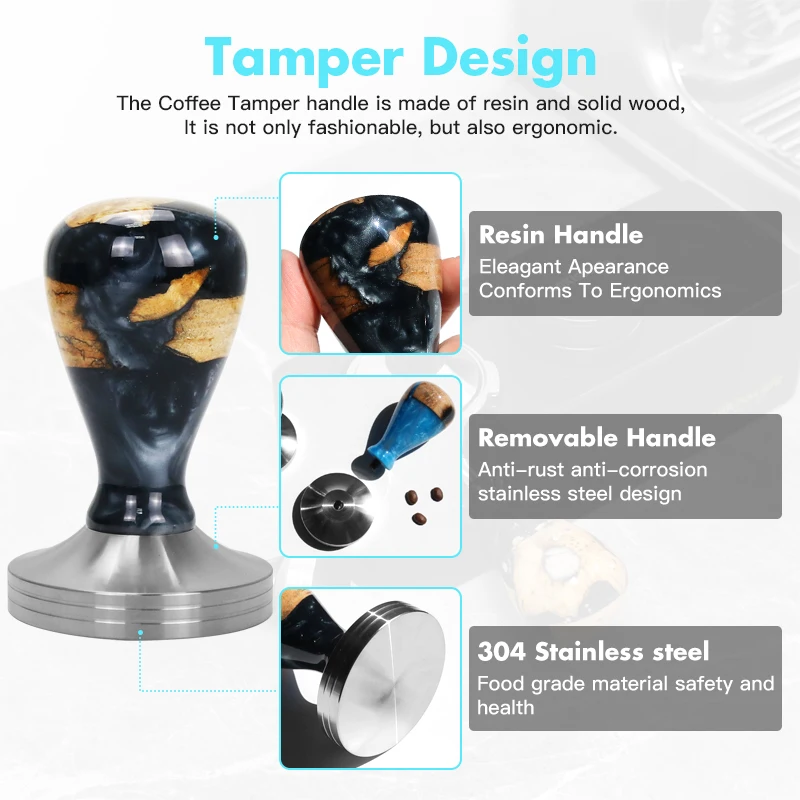 Coffee Tamper 51mm 53mm 57mm 57.5mm 58mm 58.5mm 41mm 49mm Stainless Steel Base For Delonghi Breville Barista Accessories Tools