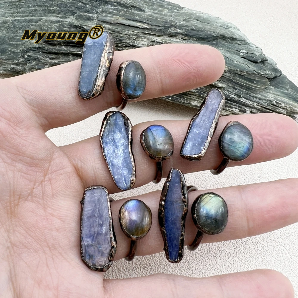 

10PCS Bohemia Jewelry Natural Kyanite Labradorite GEMS Stones Vintage Rings For Women MY231238