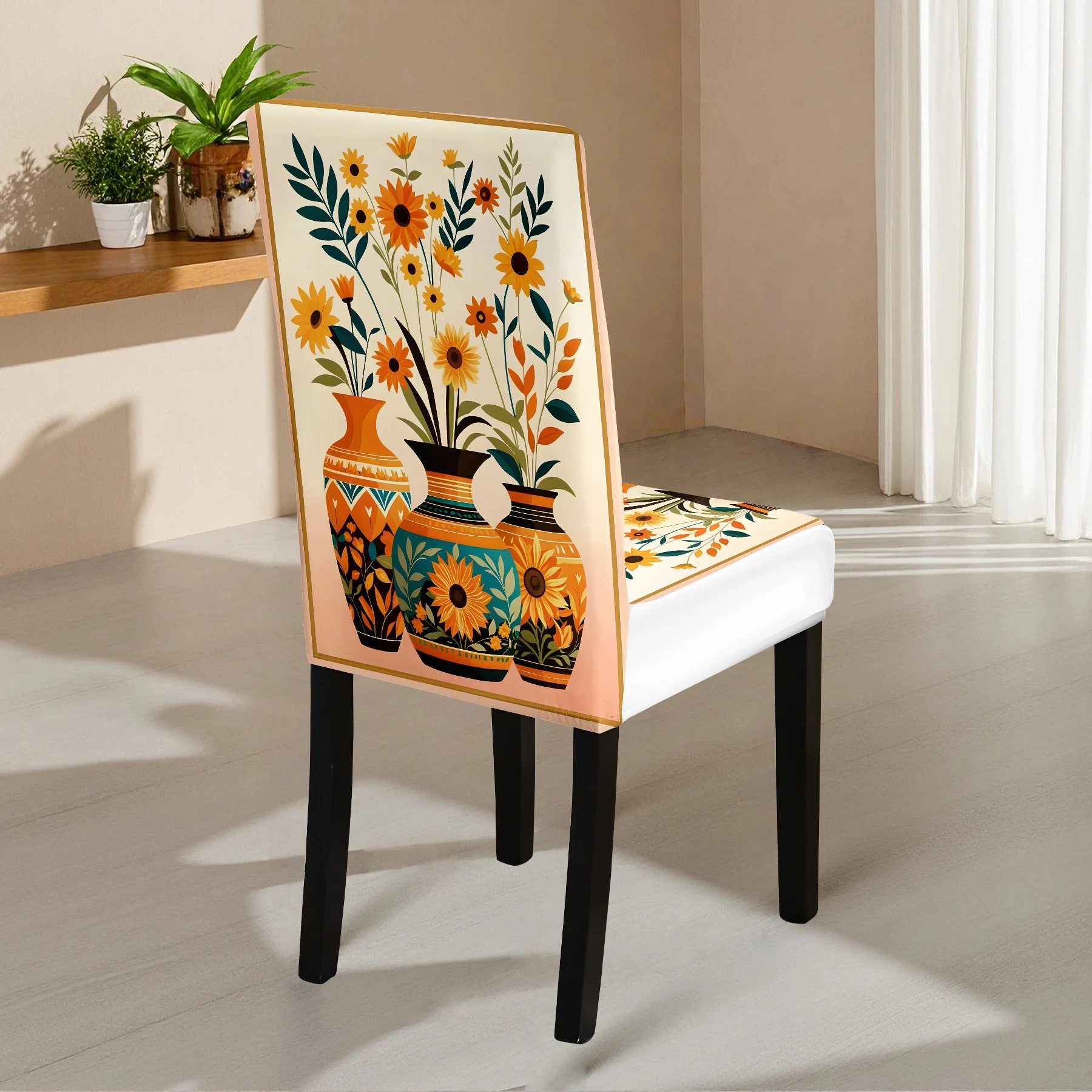 2026 New Elastic Full - Coverage Chair Cover, Summer Outdoor & Indoor Use, with Bohemian Floral Vase Print