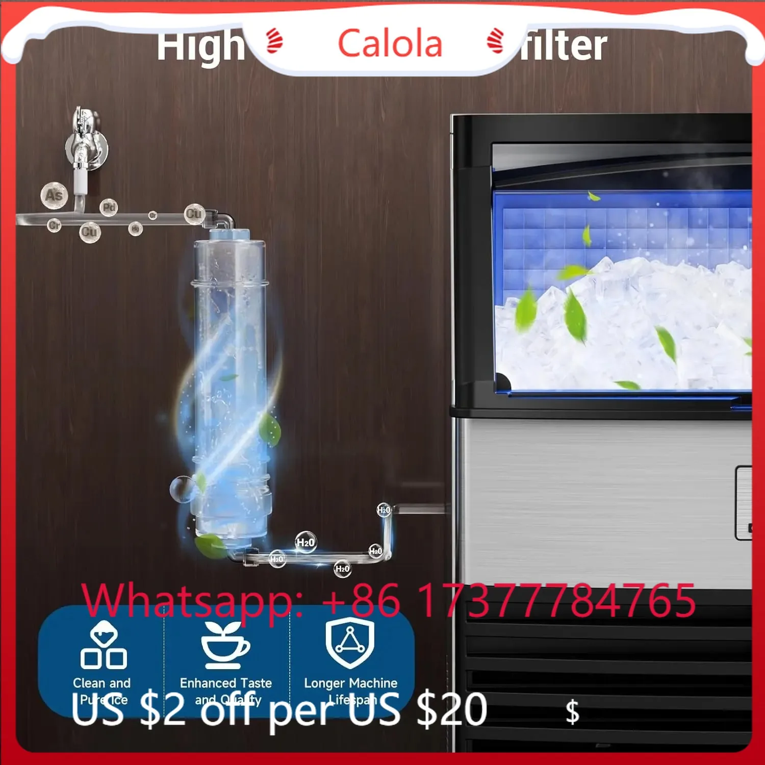 Under Counter Commercial Ice Maker Freestanding Design Upgraded Compressor 126 Cubic Inch Ice Production Large Storage Bin