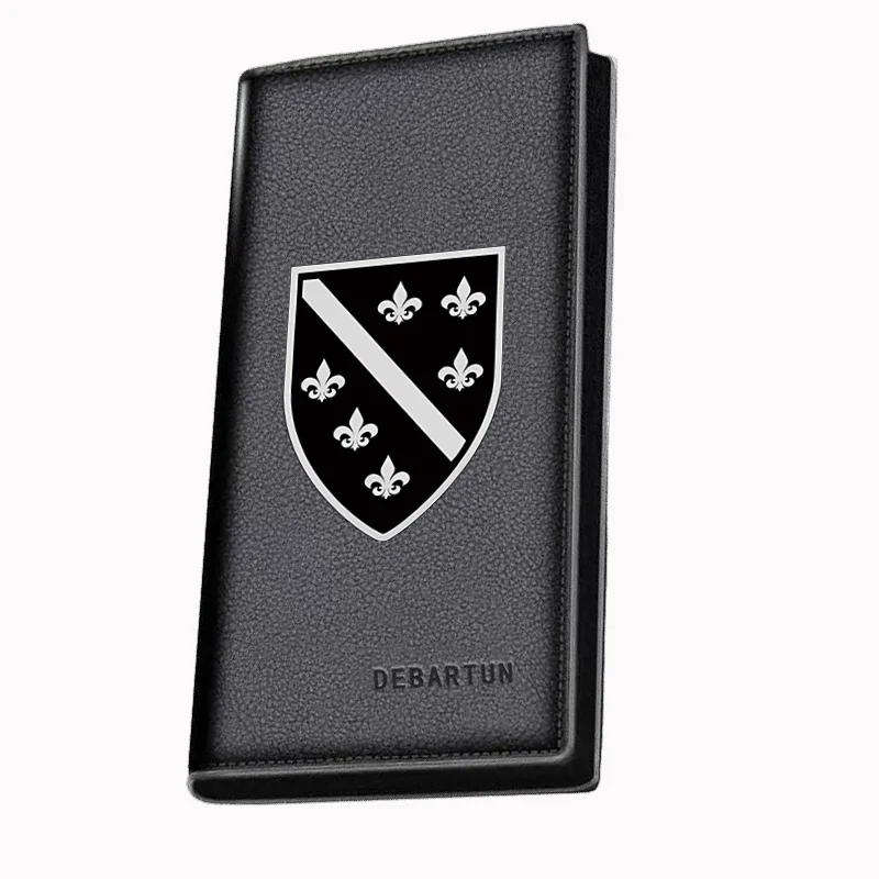 Black shield with white fleur-de-lis and stripe Men's Long Wallets Business Stylish Printing Design Casual Use Christmas Valenti