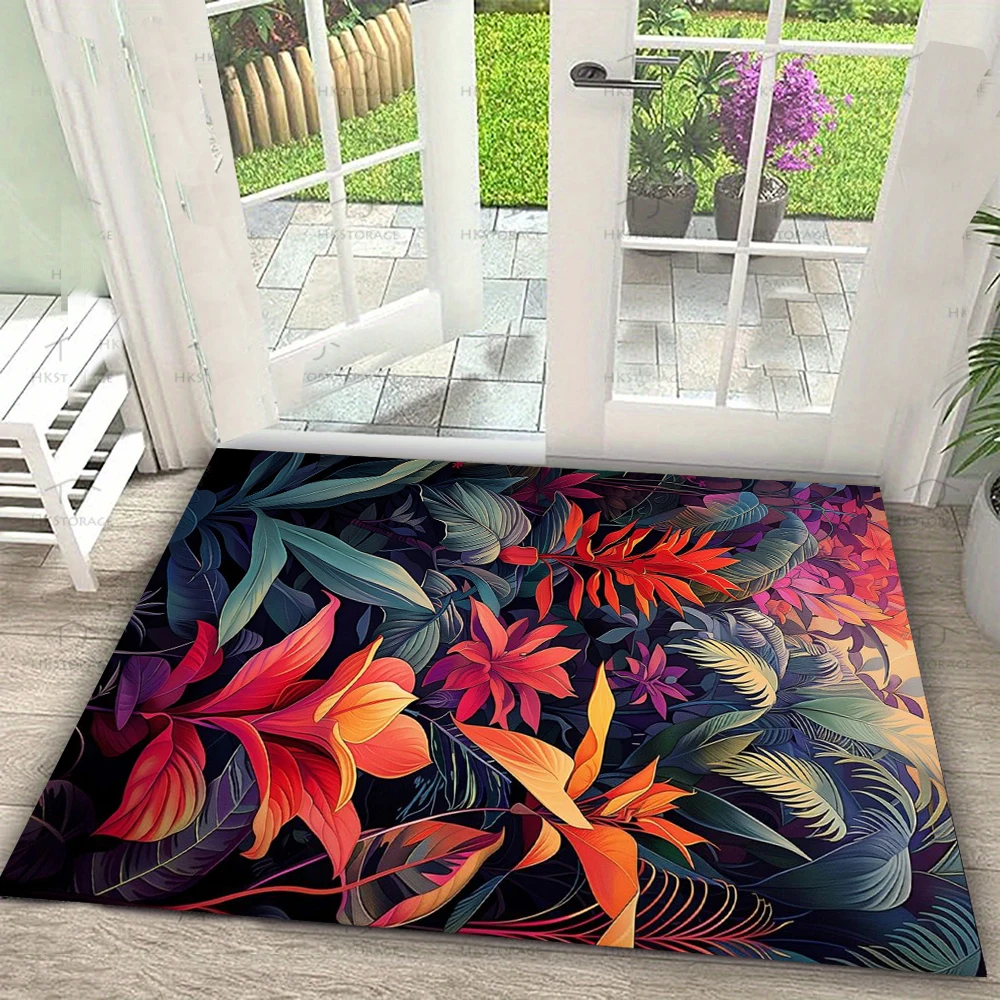 Tropische Natur-Fußmatte mit lebendigen Blumen-Vogel-Schmetterlingsmustern, weiche, rutschfeste Matte für Zuhause, Eingang, Terrasse, Balkon