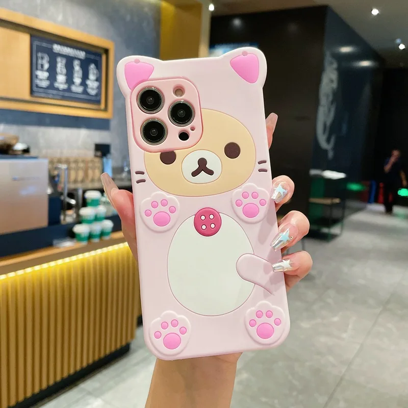 3D Cute Rilakkuma Bear For Samsung Galaxy S26 S25 S24 S23 S22 S21 S20 Plus Ultra FE S8 S9 S10 Crossbody Rope Lanyard Phone Case view 4