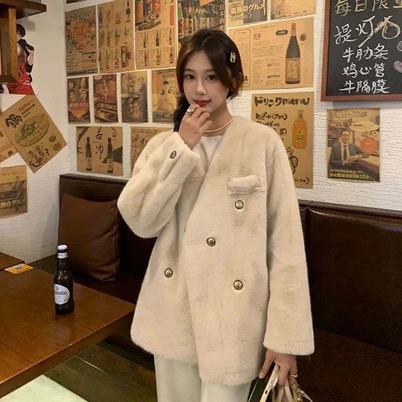 Fur Coat For Women In Autumn And Winter Thickened Double Breasted Short Fur Coat For Slimming Imitation Mink Fur Loose JacketTop