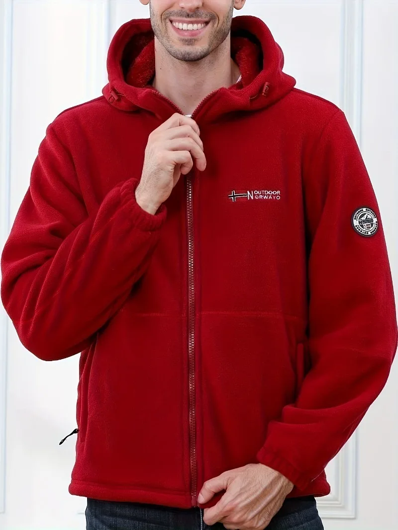 سترة رجالية معطف شتوي معزول حراريًا مع إغلاق بسحاب كامل، ملابس خارجية بغطاء للرأس مقاومة للرياح، قابلة للغسل في الغسالة والطقس البارد