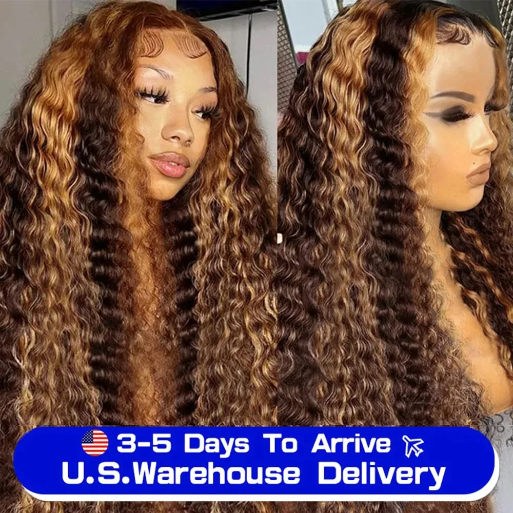 Perruque Lace Front Wig Brésilienne Naturelle, Cheveux Bouclés, Deep Wave, 13x4, 13x6, 30 40 Pouces, Densité 180, à Reflets, pour Femme Africaine