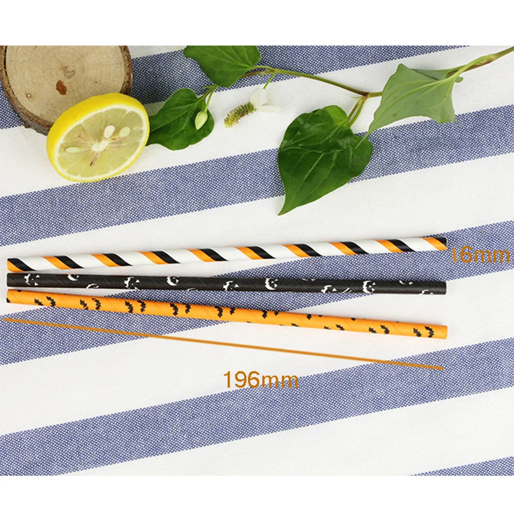 

50Pcs Bat Pattern Degradable Paper Straws Creative Halloween Party Decorative Drinking Accessories Straw Party Straw