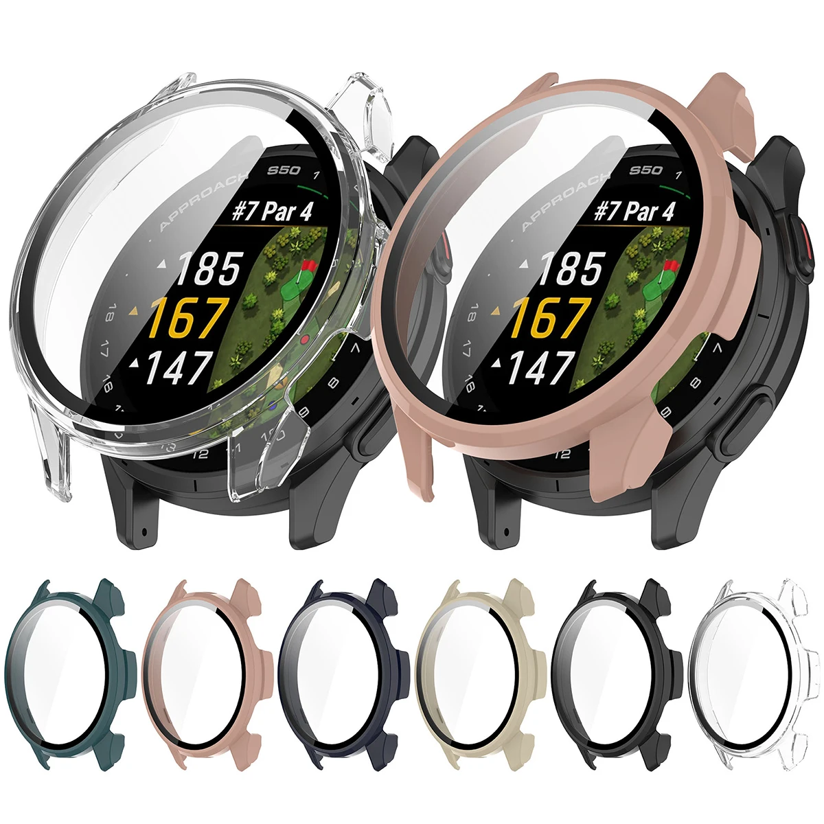 Tempered Glass Case For Garmin Approach S50 Watch Full Coverage Bumper Protective Shell For Garmin Approach S50 Screen Protector