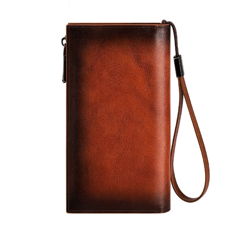 Vintage Men's Wallet Genuine Leather Large Capacity RFID Blocking Clutch Bag Purse Credit Card Holder Business Wallets for Men