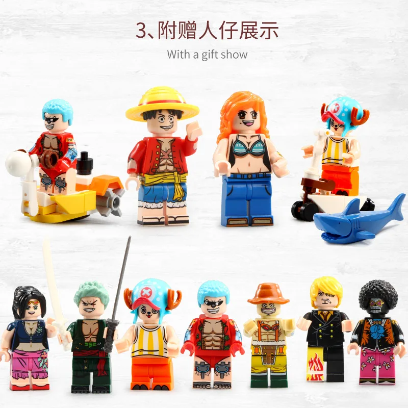 Anime One Piece Building Blocks, Luffy Model Toy, Super Cute Mini Boat miléandsunny Going Merry Model figura de acción, 23cm