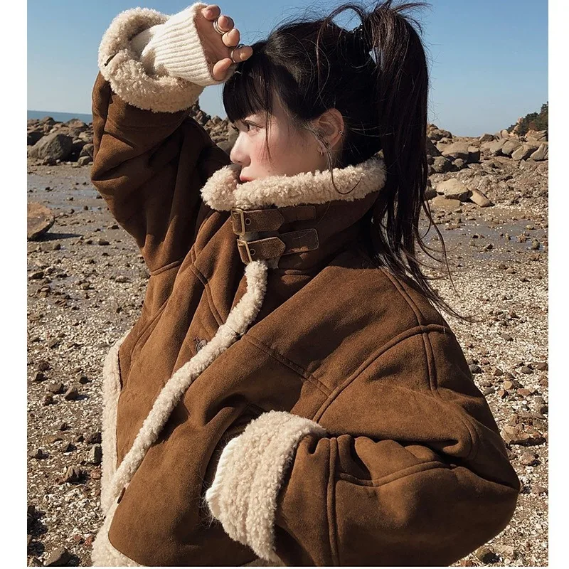 

FRAYA LAB 2026, новая зимняя хлопковая куртка, женская мотоциклетная куртка из меховой кожи с интегрированным дизайном, пальто небольшого размера, верхняя одежда