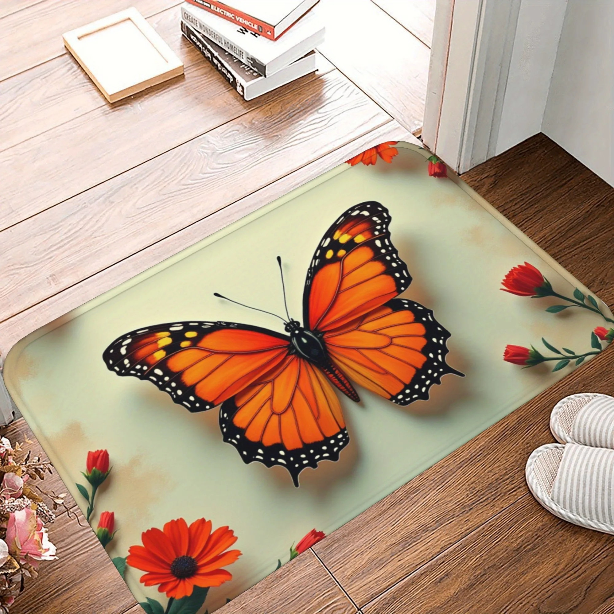 

1PC Butterfly Pattern Kitchen Rug Non-Slip Door Mat Pop design Bathroom Rug Bath Mat Carpet for Home Sink Laundry Decor