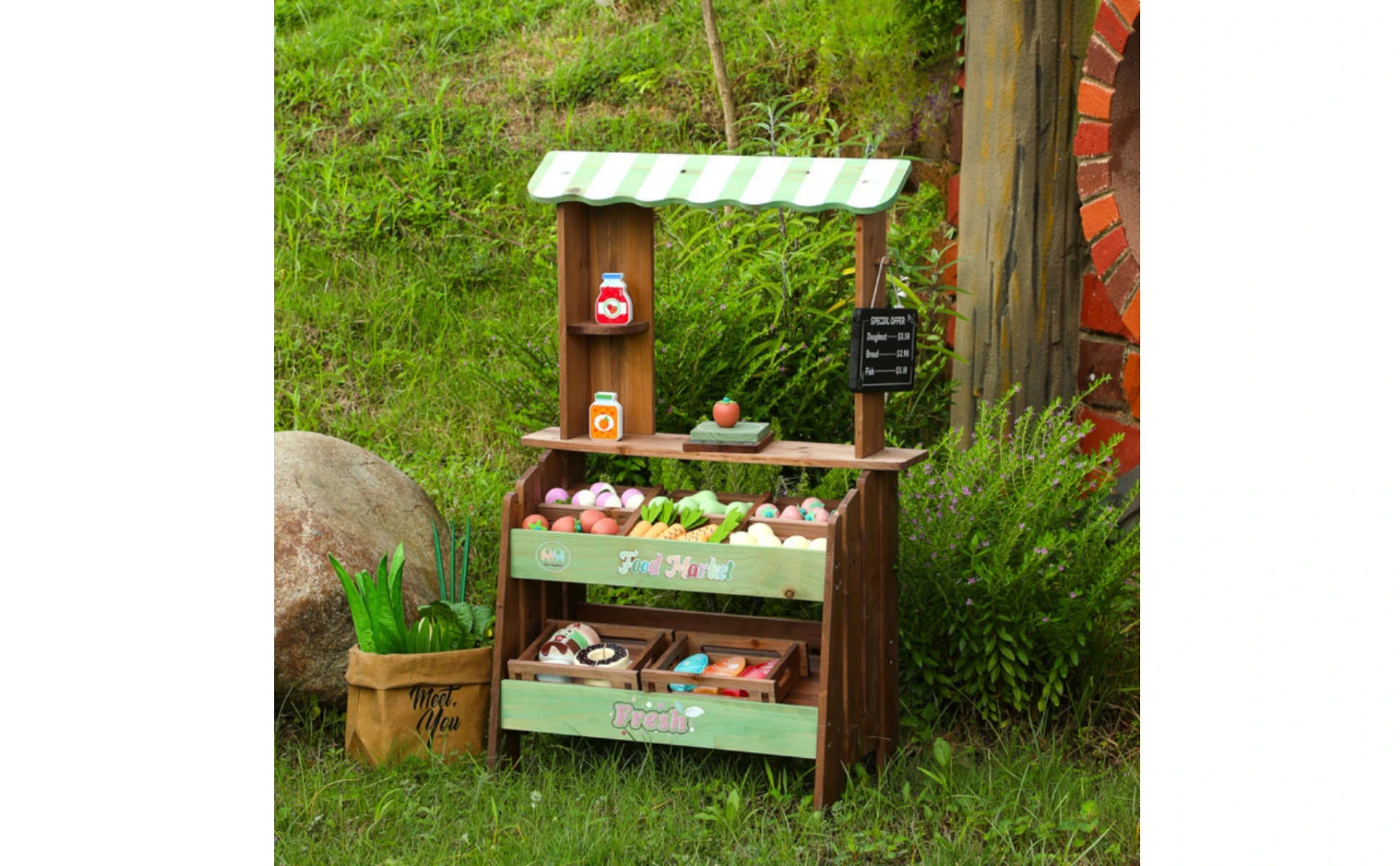 Wooden Market Stand Storage Shelves Children's Market Stand Grocery Store Playset Imagination Wooden Market Stand Storage Shelves Children's Market Stand Grocery Store Playset Imagination