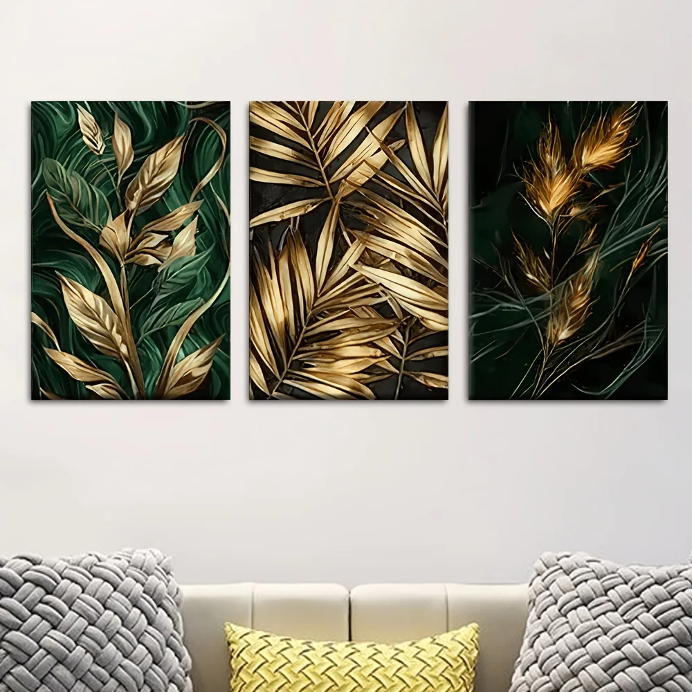 3 unids/set, pintura en lienzo, sin marco, lámina negra y dorada moderna, adorno colgante decorativo, sala de estar, biblioteca, oficina, cafetería