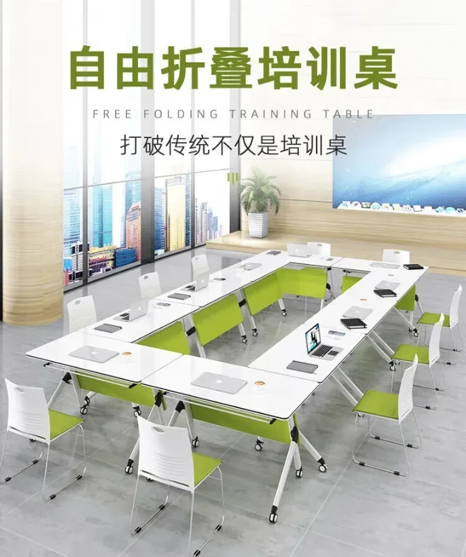 Folding training table and chair combination multi-functional mobile splicing hexagonal conference table
