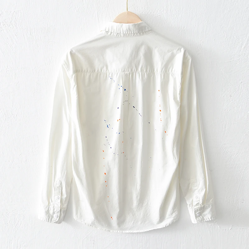 Men's Long Sleeve Printed Baggy Shirts Casual Breathable Non-ironing Tops Spring Men's Clothing Fashion White Youth Shirt