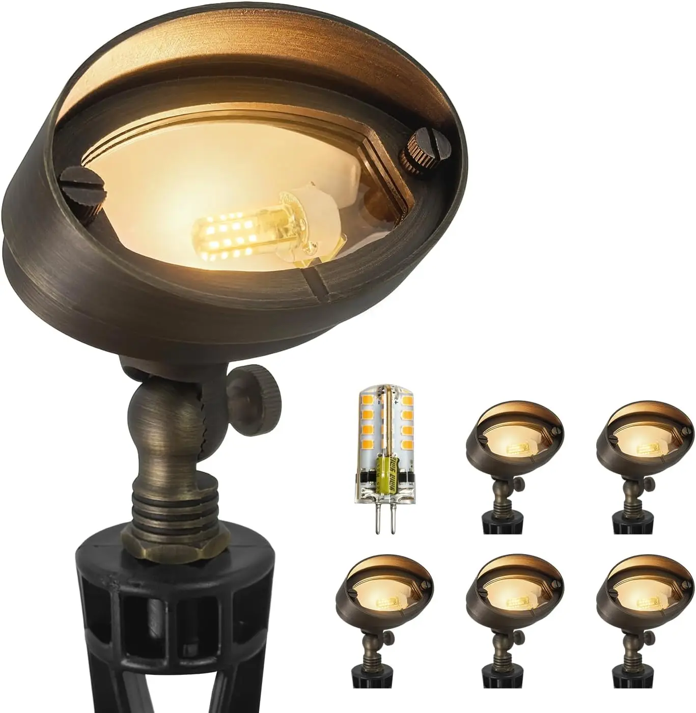 Die-cast Brass LED Landscape Flood Lights Outdoor 6-Pack with Bulb, 3W 9-17 Volt Low Voltage Wall Wash Lighting, Outdoor