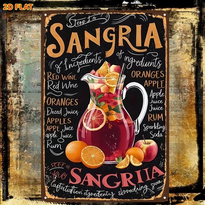 Two-dimensional plane，Two-dimensional plane，1Pieces，Vintage Sangria Recipe Poster Metal Tin Sign