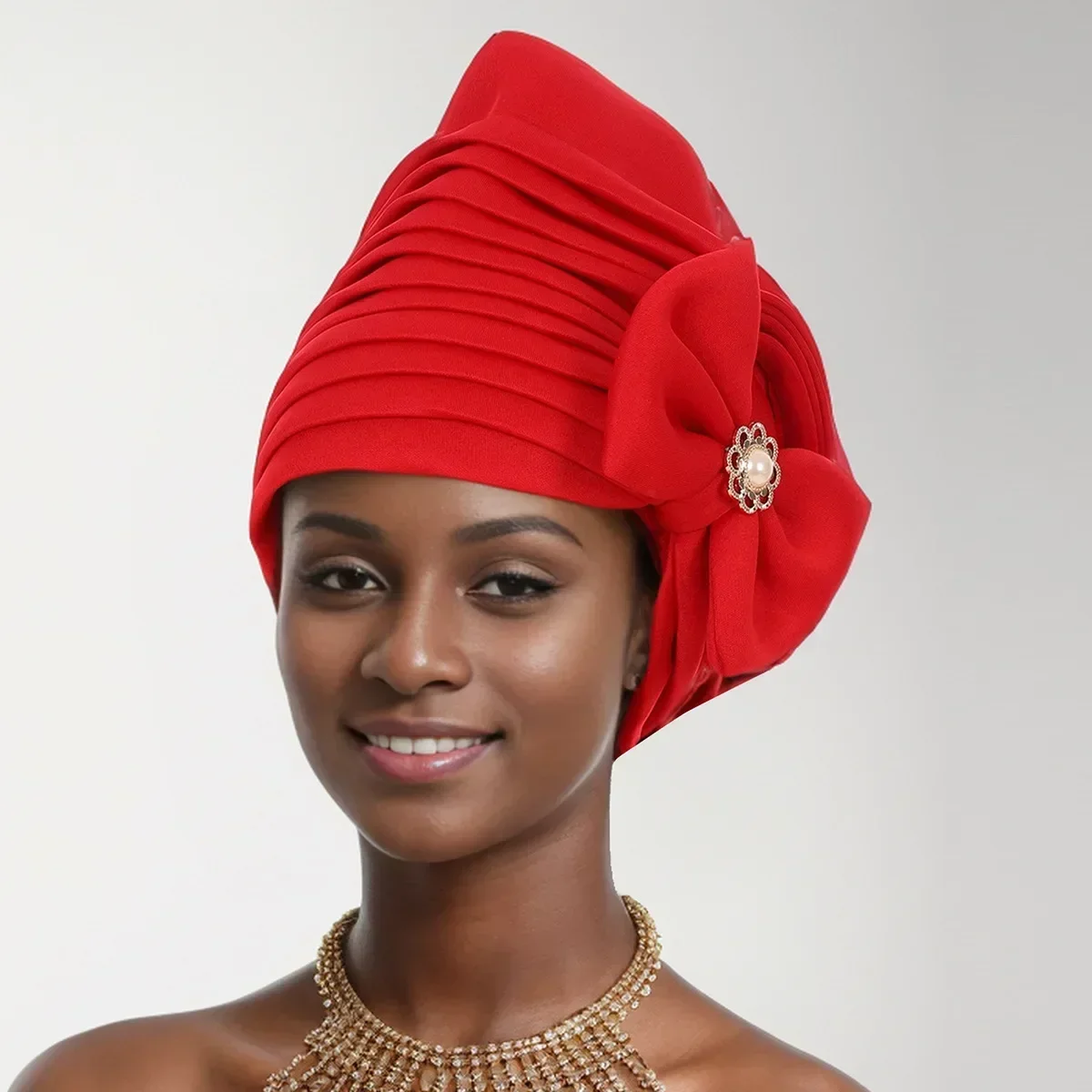 جديد مطوي القوس قبعة عمامة للنساء الأفريقية السيارات Gele Headties النيجيري الزفاف رئيس التفاف حجاب إسلامي بونيه Turbante قبعة #6