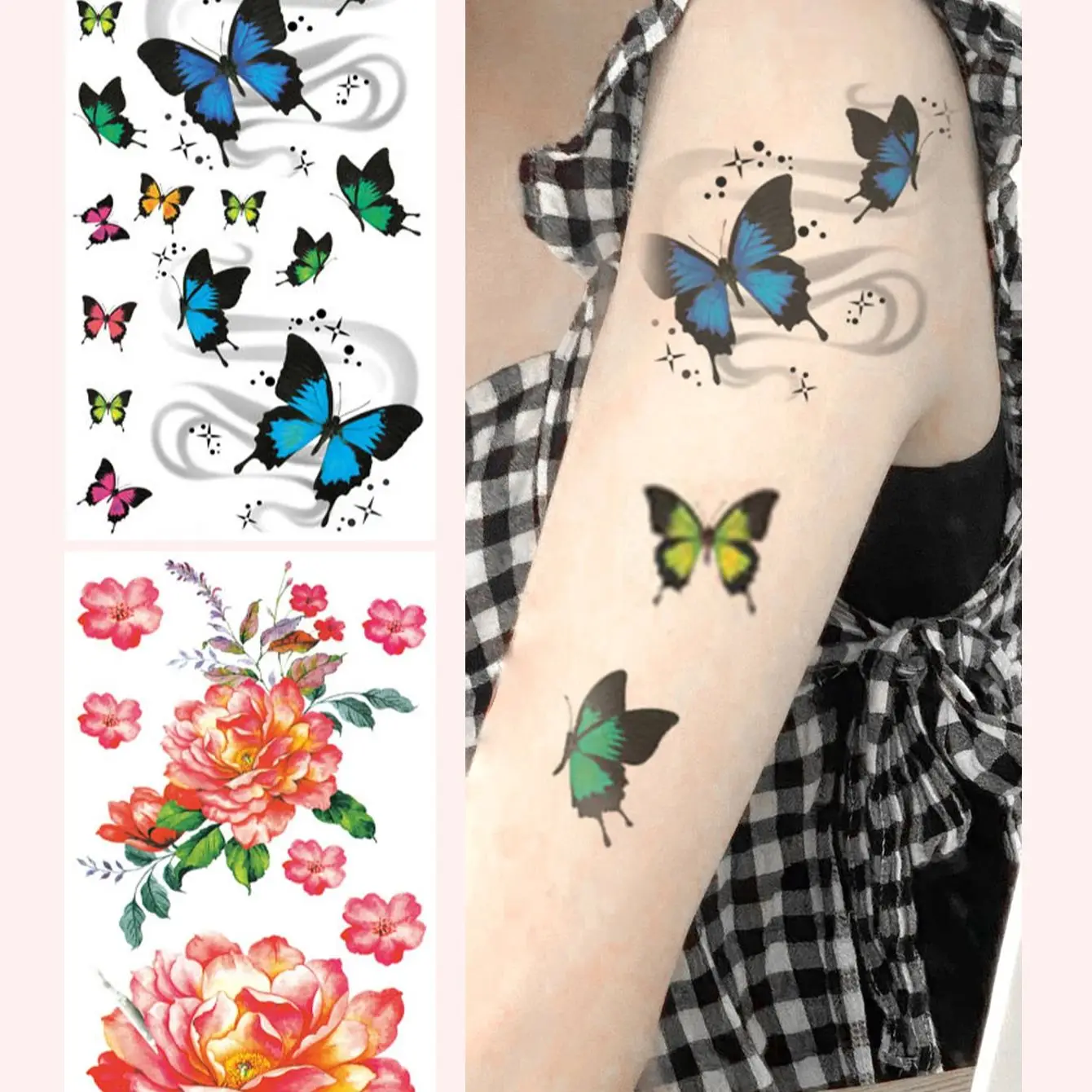 

2pcs New Creative Design Bule Butterfly flowers Temporary Tattoo Patch for Women Waterproof Semi Permanent Tattoo Patch