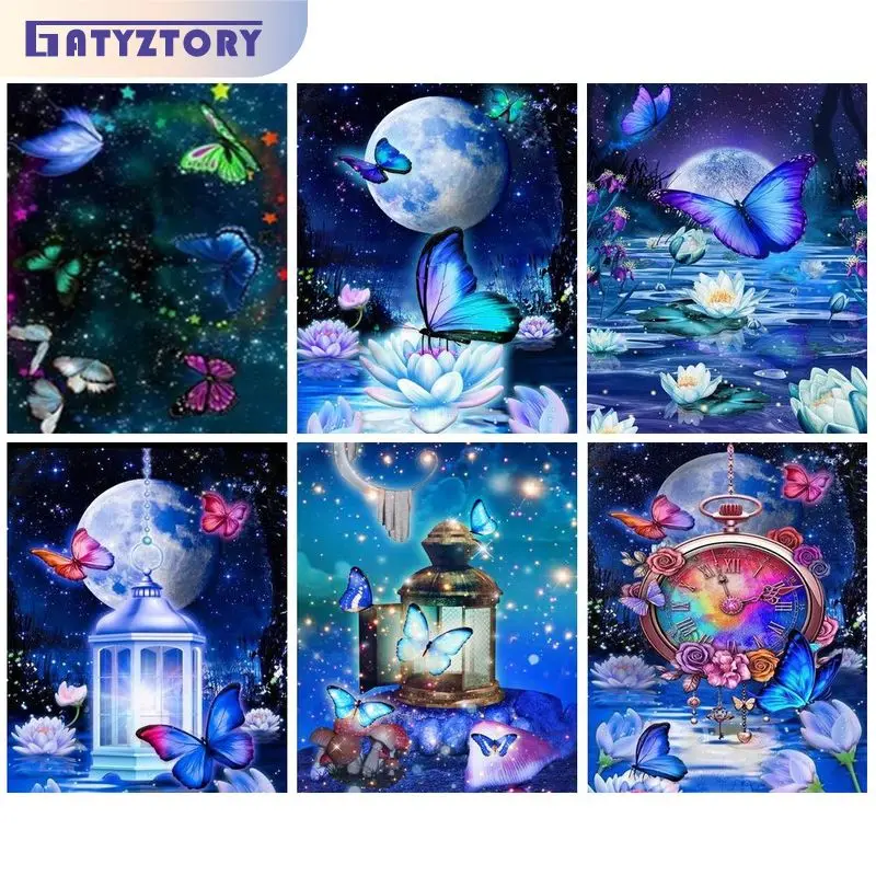 

GATYZTORY Diy Painting By Numbers Adults Crafts Butterflies Moon Canvas Painting Acrylic Paints Diy Gift Christmas Decors Paint